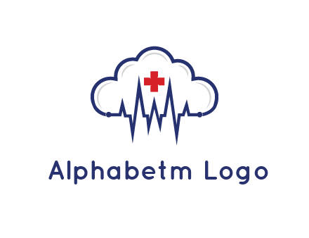line art cloud with heart beat line and first aid sign