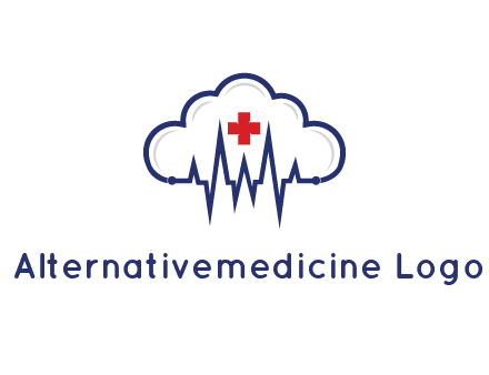 line art cloud with heart beat line and first aid sign
