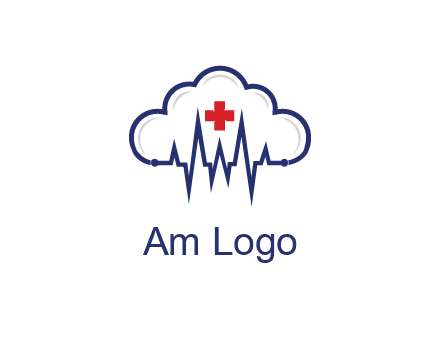 line art cloud with heart beat line and first aid sign