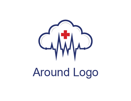 line art cloud with heart beat line and first aid sign