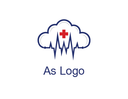 line art cloud with heart beat line and first aid sign