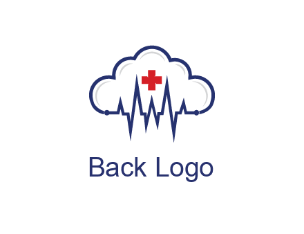 line art cloud with heart beat line and first aid sign