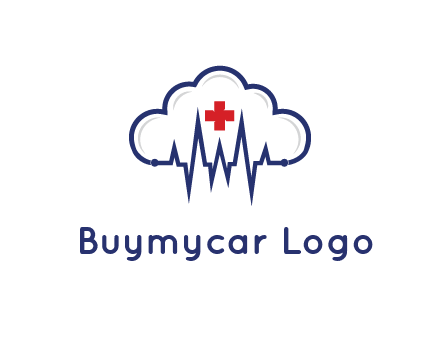 line art cloud with heart beat line and first aid sign