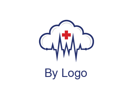 line art cloud with heart beat line and first aid sign