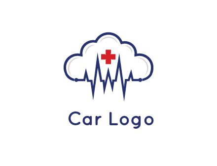 line art cloud with heart beat line and first aid sign