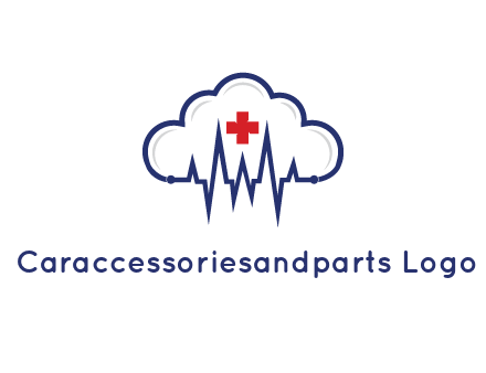 line art cloud with heart beat line and first aid sign