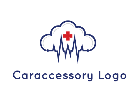 line art cloud with heart beat line and first aid sign