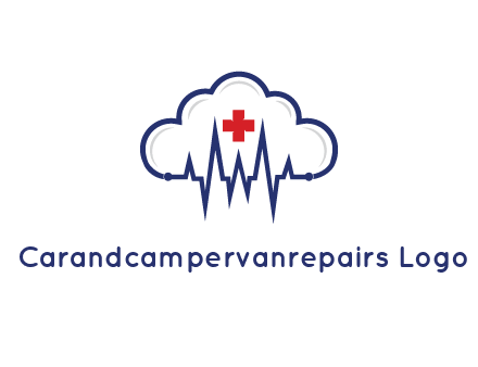 line art cloud with heart beat line and first aid sign