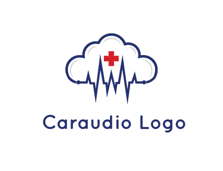 line art cloud with heart beat line and first aid sign