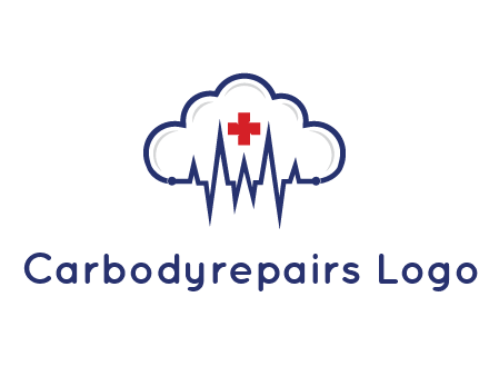 line art cloud with heart beat line and first aid sign