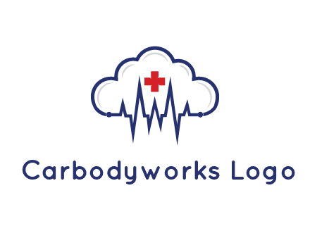 line art cloud with heart beat line and first aid sign