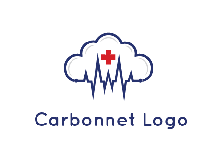 line art cloud with heart beat line and first aid sign