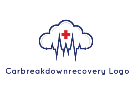 line art cloud with heart beat line and first aid sign