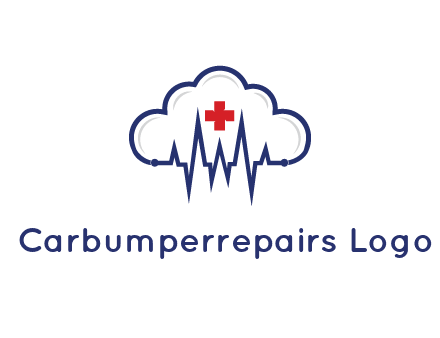line art cloud with heart beat line and first aid sign