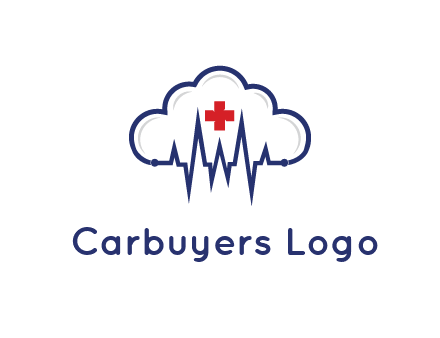 line art cloud with heart beat line and first aid sign