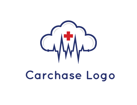 line art cloud with heart beat line and first aid sign