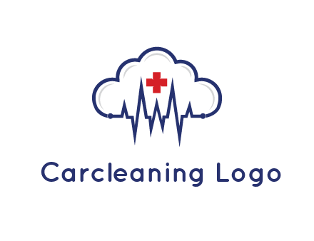 line art cloud with heart beat line and first aid sign