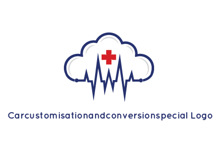 line art cloud with heart beat line and first aid sign