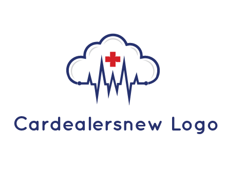 line art cloud with heart beat line and first aid sign