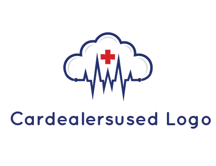 line art cloud with heart beat line and first aid sign