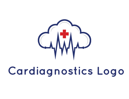 line art cloud with heart beat line and first aid sign