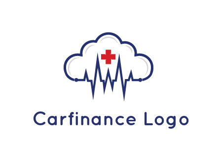 line art cloud with heart beat line and first aid sign