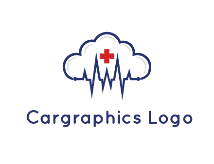 line art cloud with heart beat line and first aid sign