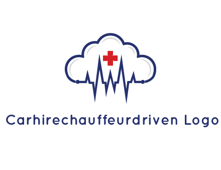line art cloud with heart beat line and first aid sign