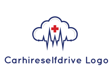 line art cloud with heart beat line and first aid sign