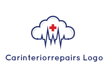 line art cloud with heart beat line and first aid sign