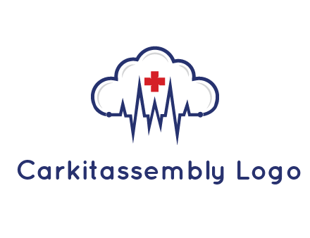 line art cloud with heart beat line and first aid sign