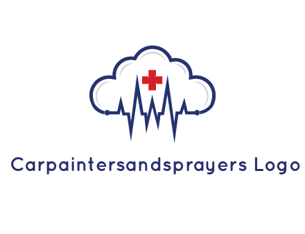 line art cloud with heart beat line and first aid sign