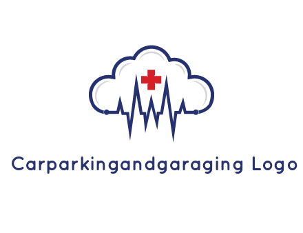 line art cloud with heart beat line and first aid sign