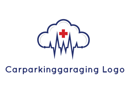 line art cloud with heart beat line and first aid sign