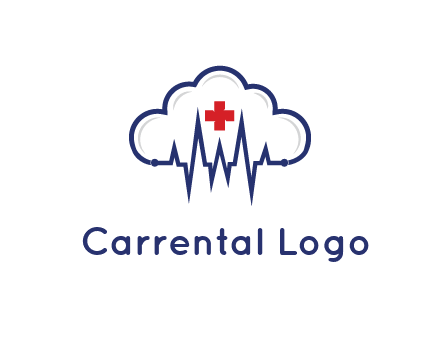 line art cloud with heart beat line and first aid sign