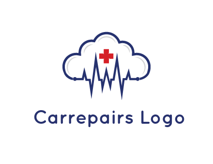 line art cloud with heart beat line and first aid sign