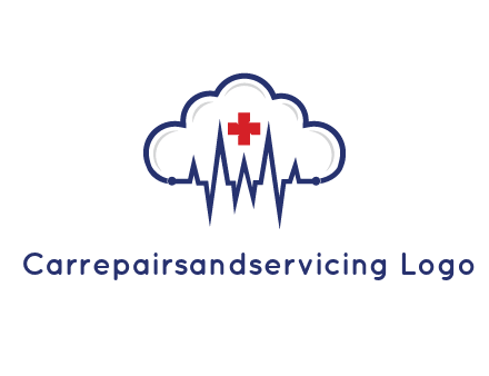 line art cloud with heart beat line and first aid sign