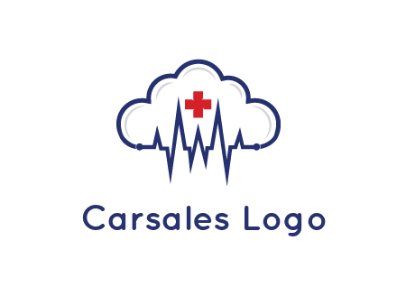 line art cloud with heart beat line and first aid sign