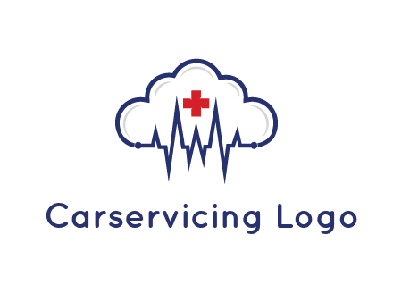 line art cloud with heart beat line and first aid sign