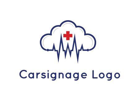 line art cloud with heart beat line and first aid sign
