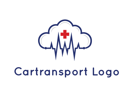 line art cloud with heart beat line and first aid sign