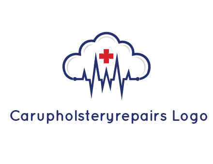line art cloud with heart beat line and first aid sign
