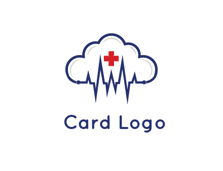 line art cloud with heart beat line and first aid sign