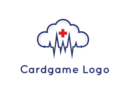 line art cloud with heart beat line and first aid sign