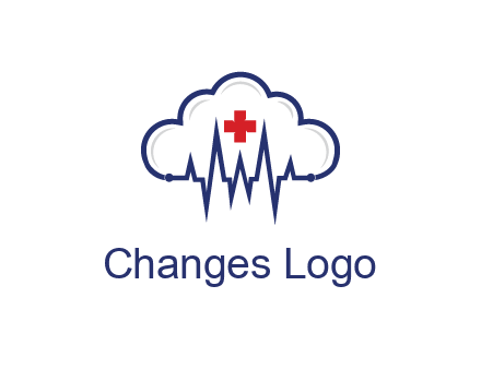 line art cloud with heart beat line and first aid sign