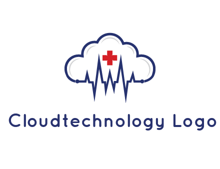 line art cloud with heart beat line and first aid sign