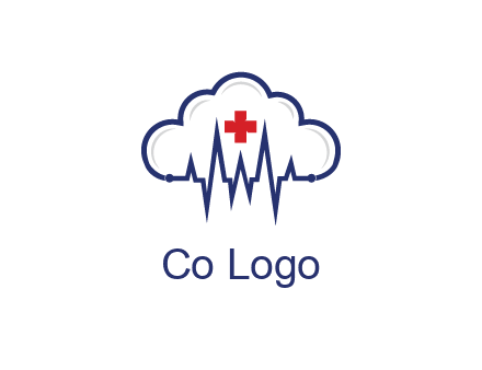 line art cloud with heart beat line and first aid sign