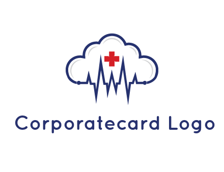 line art cloud with heart beat line and first aid sign