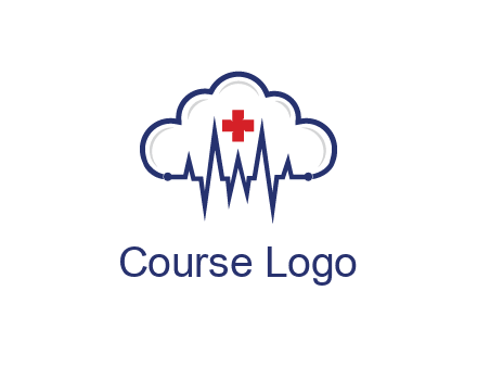 line art cloud with heart beat line and first aid sign