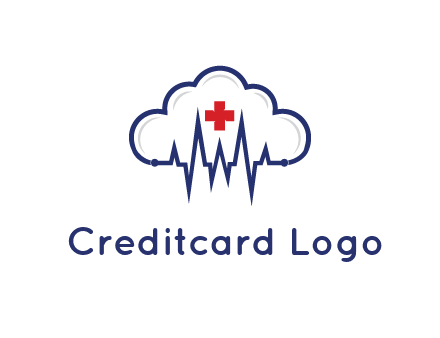line art cloud with heart beat line and first aid sign
